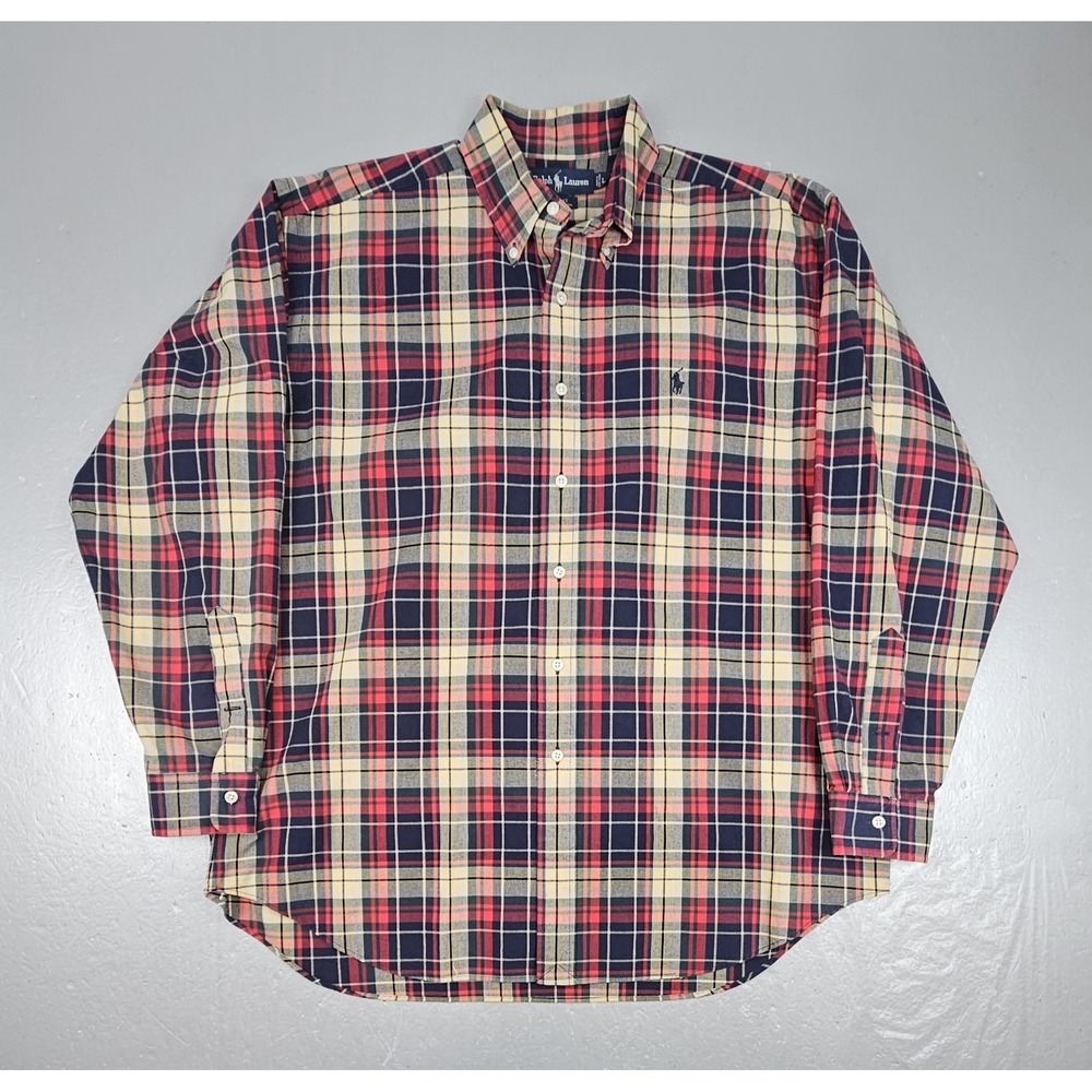 Vintage 90s Polo Ralph Lauren Button Down Shirt Mens Large Blake Plaid Casual‎
